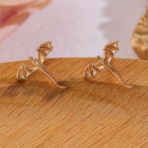 3 For $35 18K Gold Flying Dragon Minimalist Stud Earrings Gothic Punk Fantasy